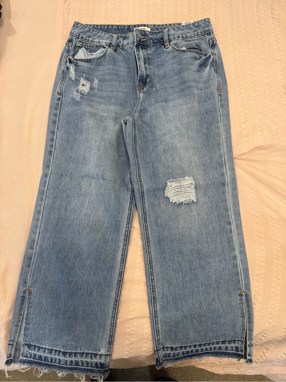 Light Blue Slit Leg Distressed Women's Jeans